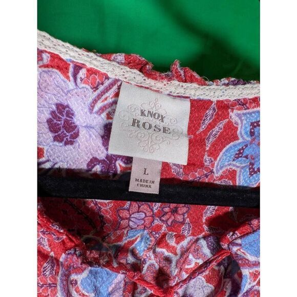 Knox Rose Sunwashed Red Lightweight Flutter Sleeve Floral Boho Blouse Size L - Picture 3 of 5